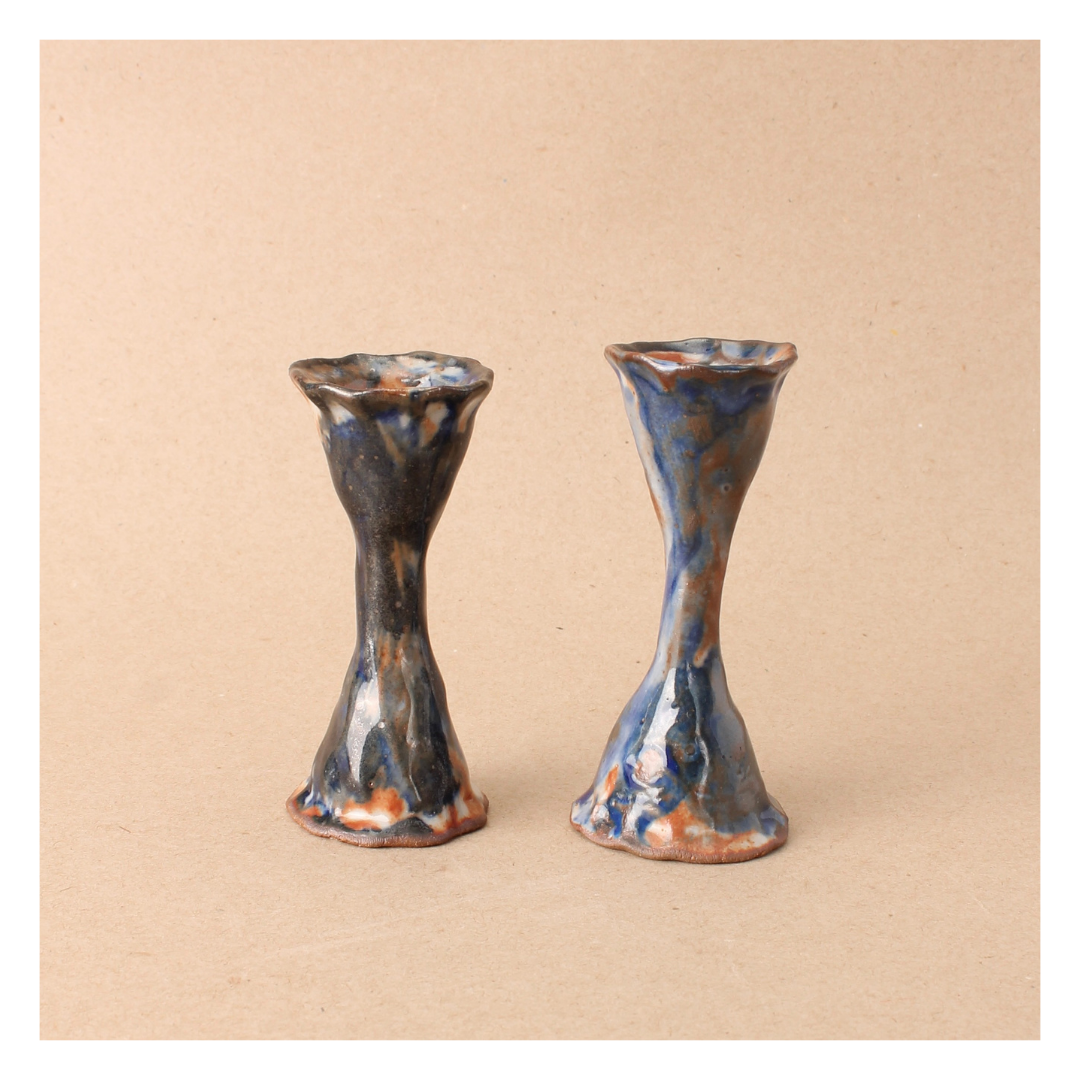 cobalt candlestick duo