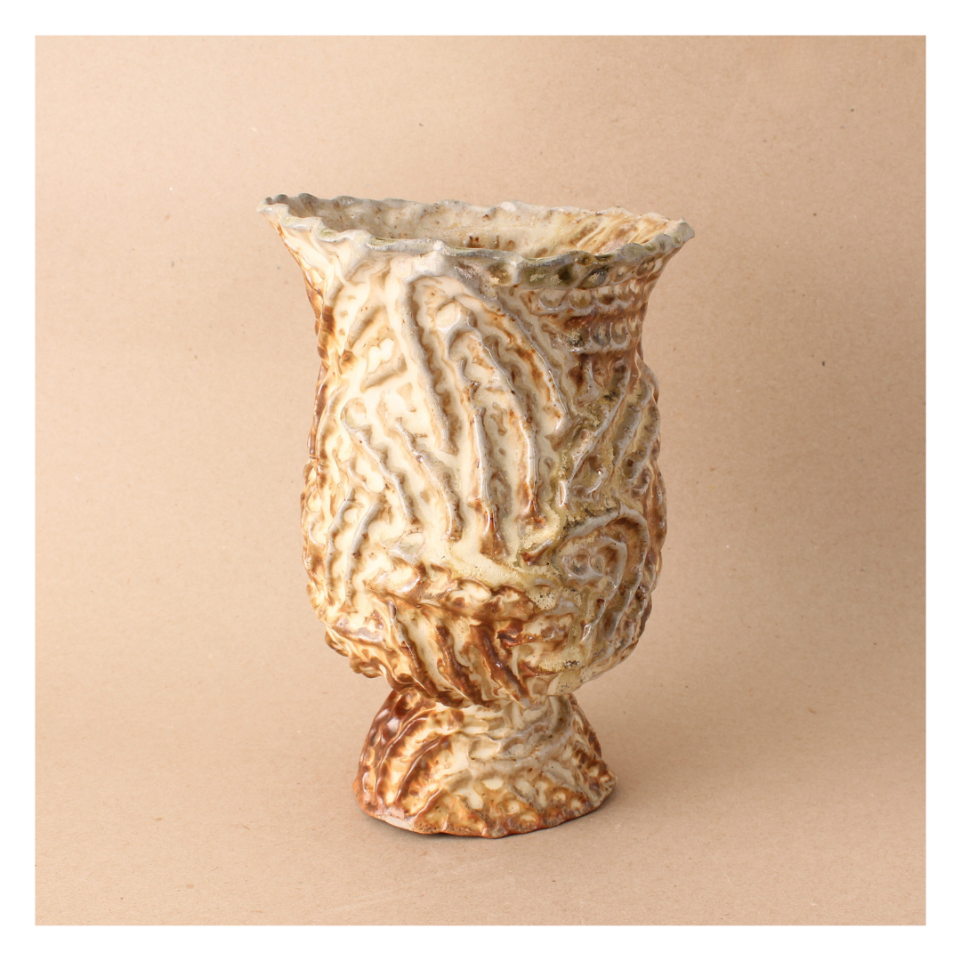 brown pinched ridge wood fired vase