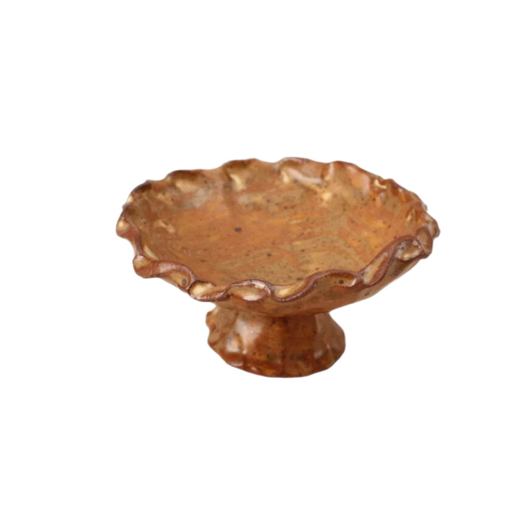 brown pedestal dish