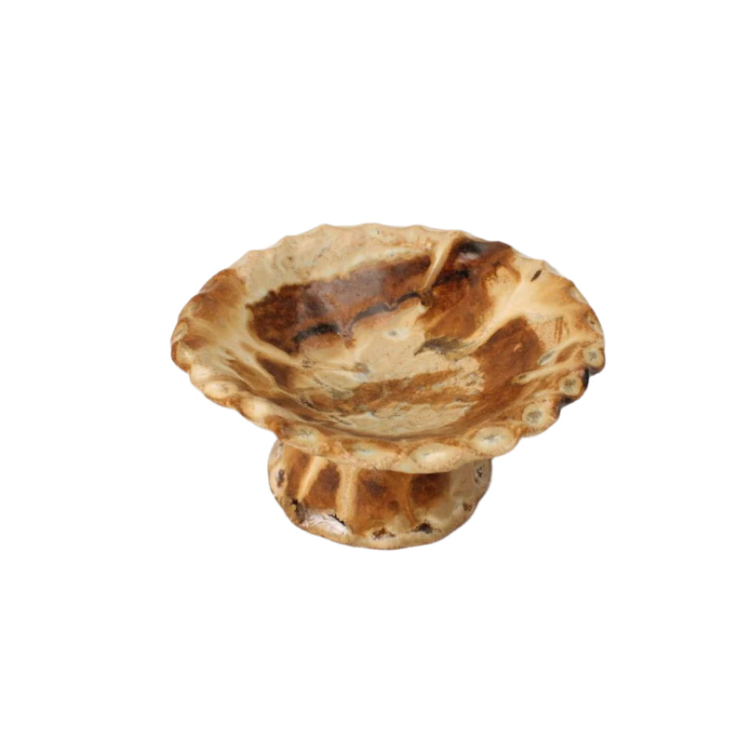 brown swirl pedestal dish