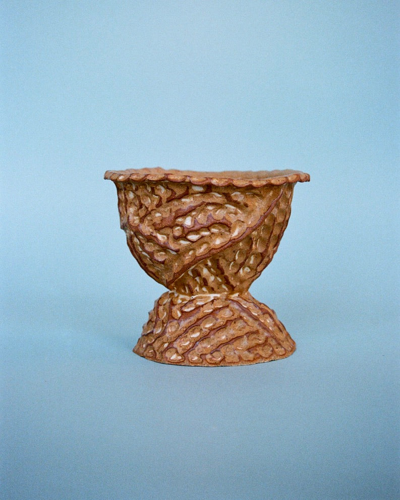 brown pinched ridge pedestal bowl