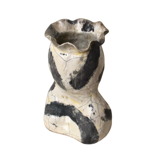 Raku White Line Curve Vase