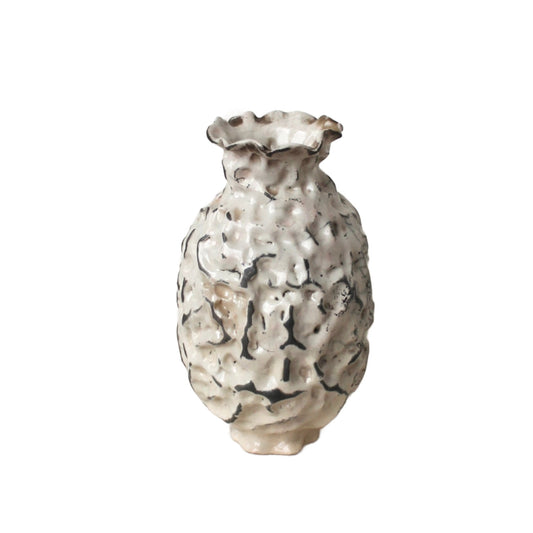 Raku White Ridge Bottle Vase