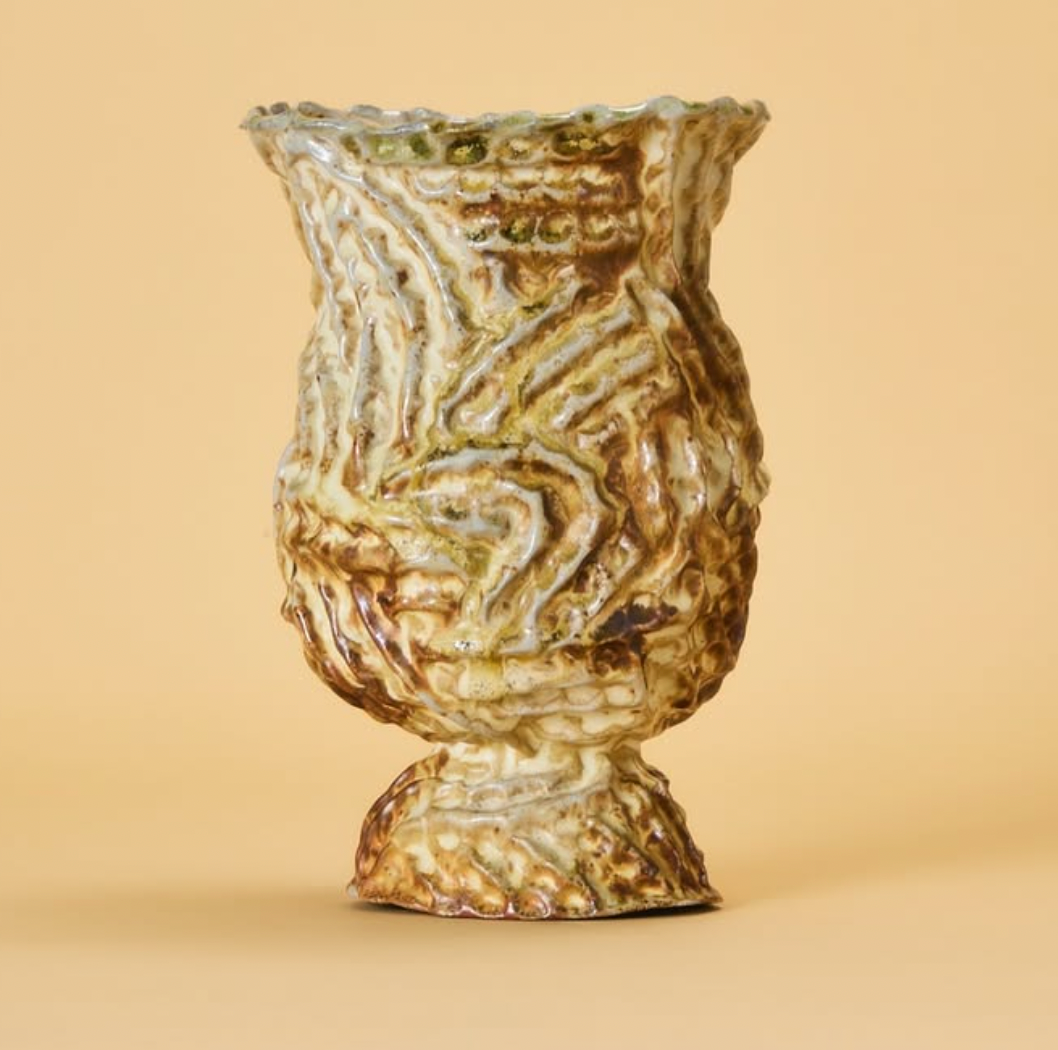 brown pinched ridge wood fired vase