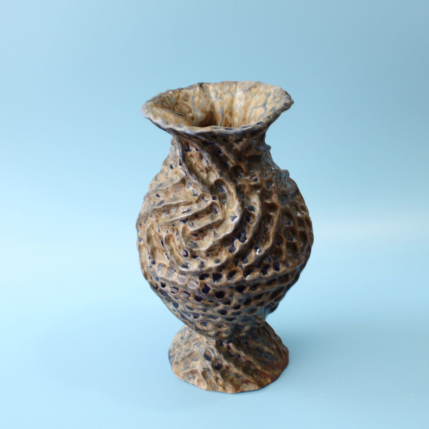 blue pinched ridge wood fired vase