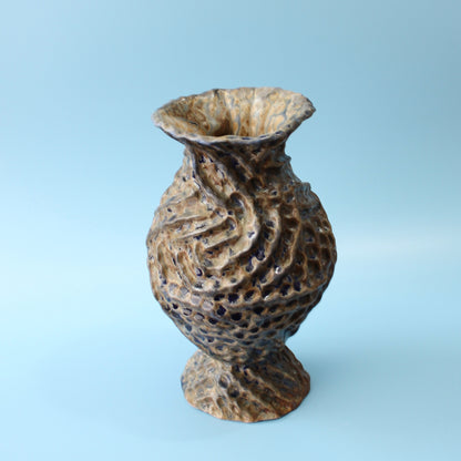 blue pinched ridge wood fired vase