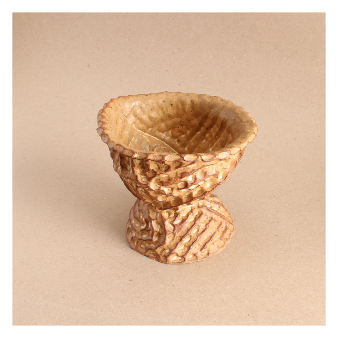 brown pinched ridge pedestal bowl