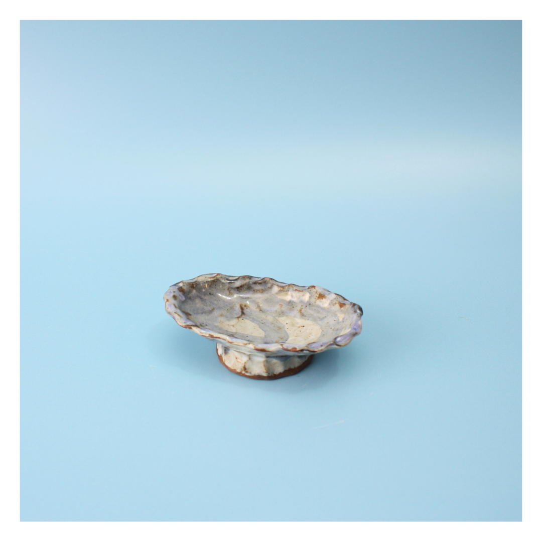 blue pedestal dish