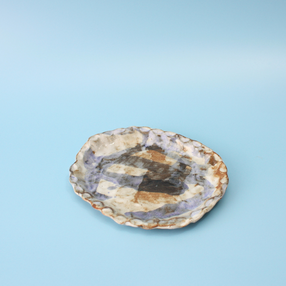 brown and blue plate