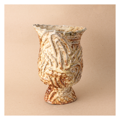 brown pinched ridge wood fired vase