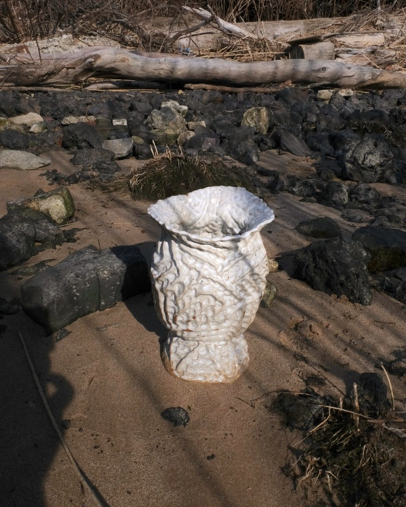 white pinched ridge vase