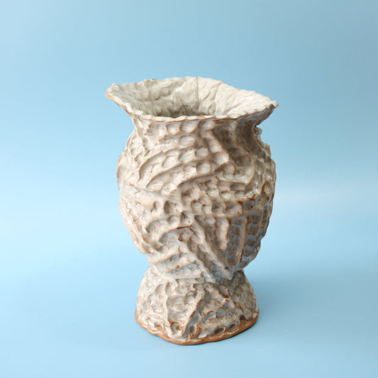 white pinched ridge vase