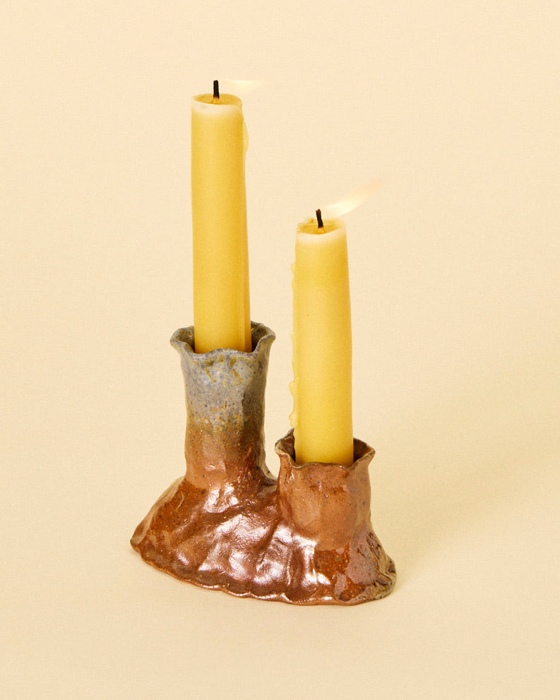double brown candle holder
