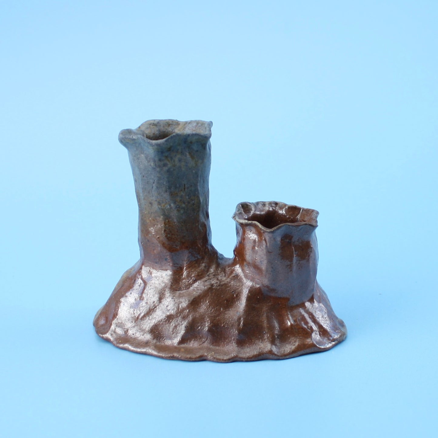 double brown candle holder