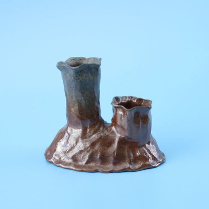 double brown candle holder