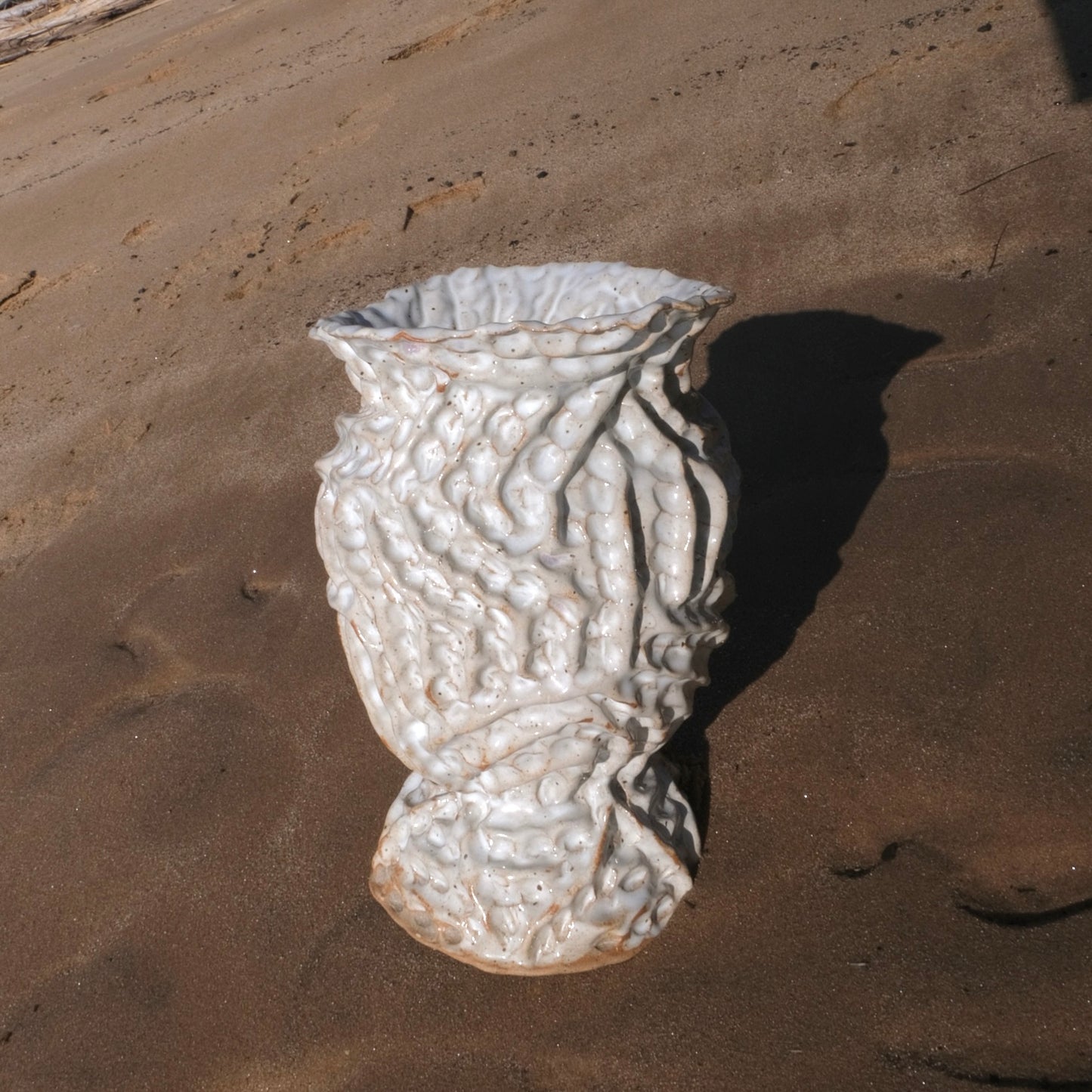 white pinched ridge vase