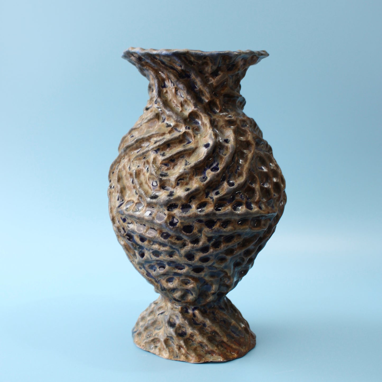 blue pinched ridge wood fired vase