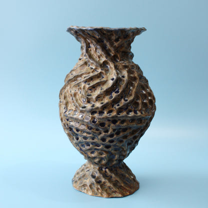 blue pinched ridge wood fired vase