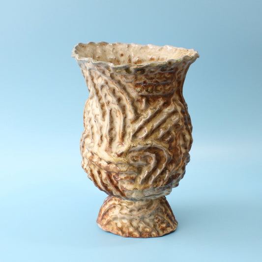 brown pinched ridge wood fired vase