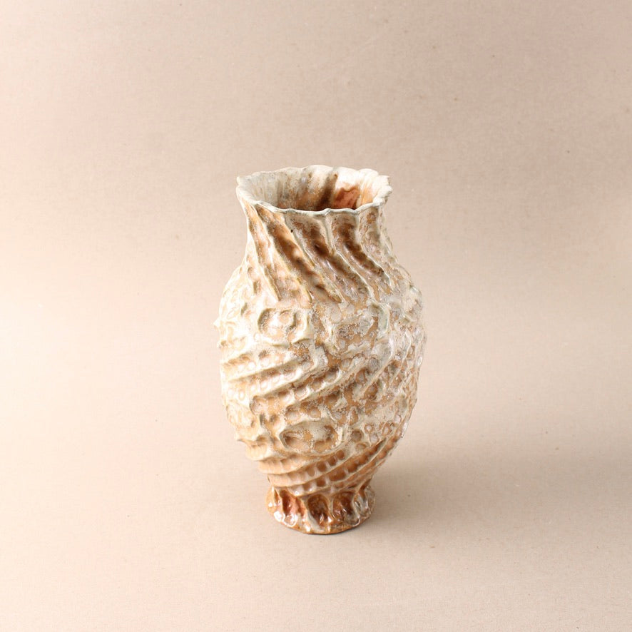 sandy orange spiral wood fired vase