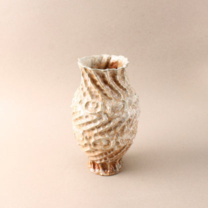 sandy orange spiral wood fired vase
