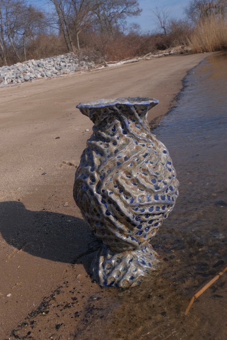 blue pinched ridge wood fired vase