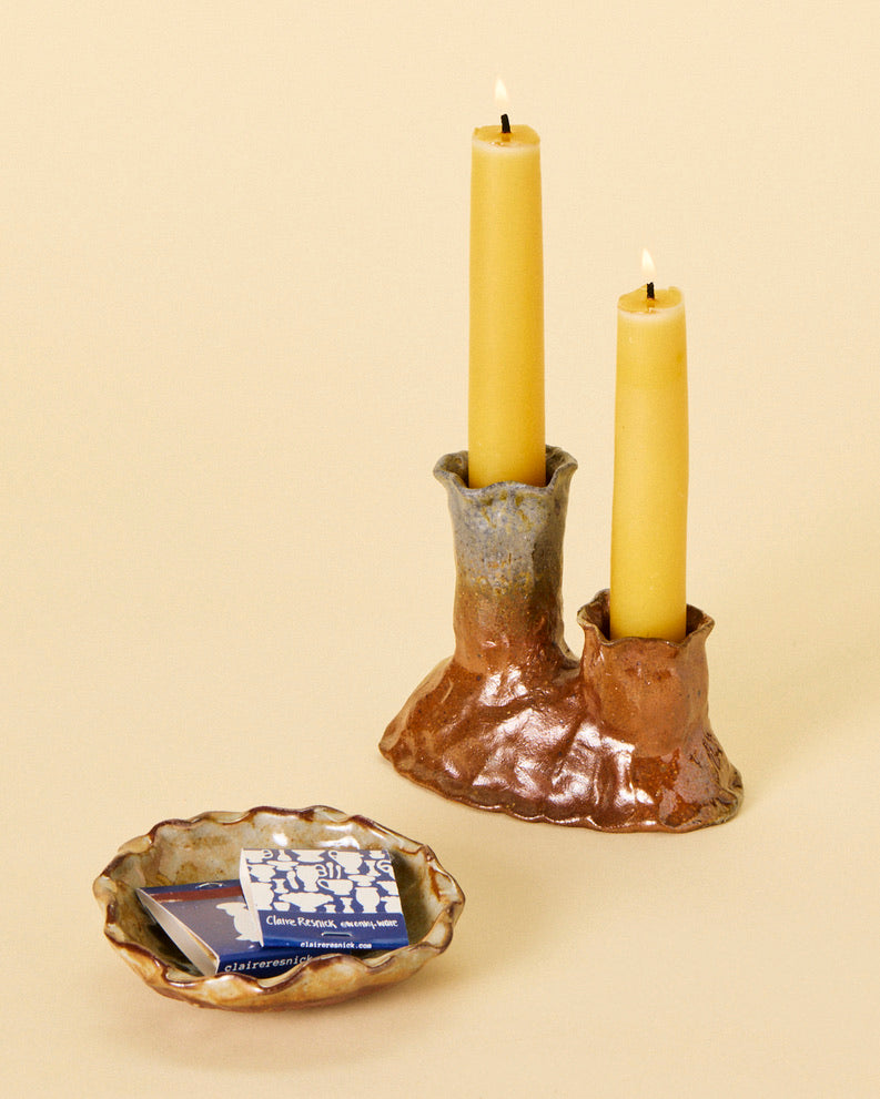 double brown candle holder