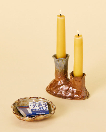 double brown candle holder